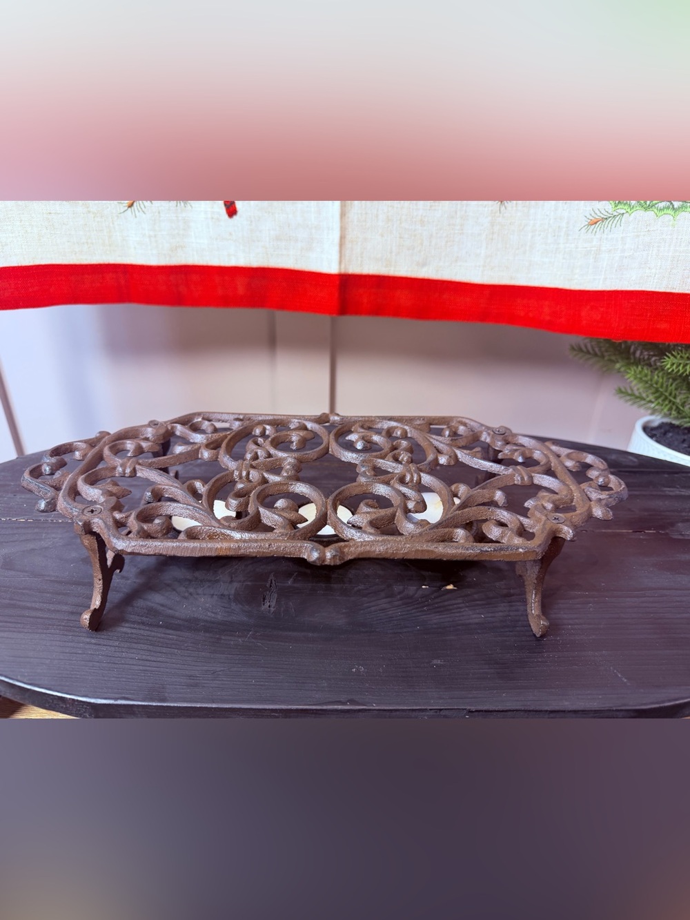 Vintage Cast iron teapot warmer ornate dual tealight food rewarmer stand